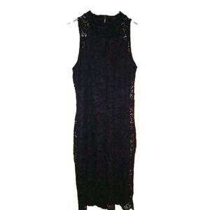 Material Girl Black Lace Mock Neck Bodycon Dress Goth Dark Romantic Edwardian M